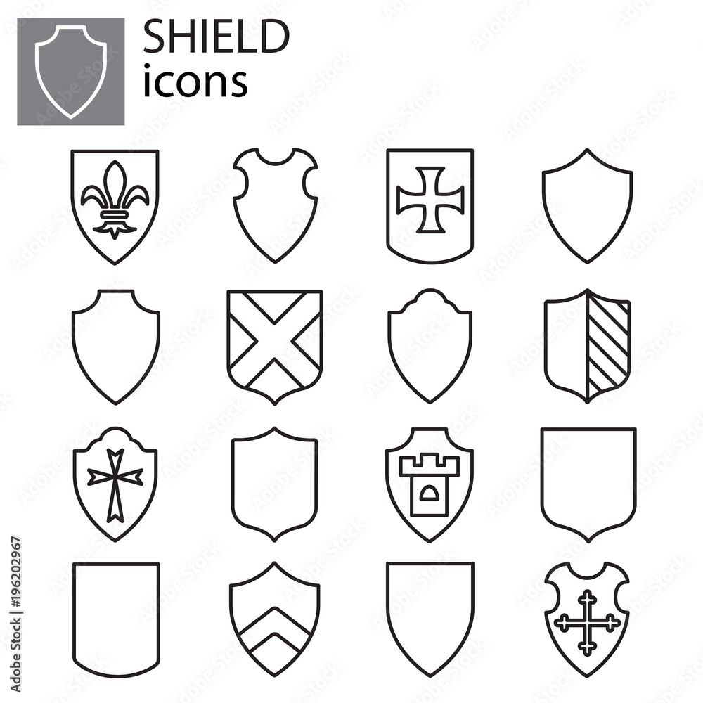 Web icons set - Shields black on white background Web icons set - Shields black on white background