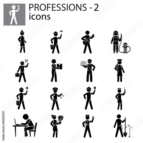  Profession icons set black on white background