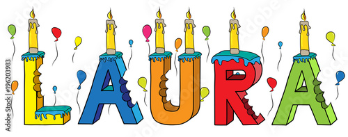 Annie female first name bitten colorful 3d lettering birthday cake with candles and balloons