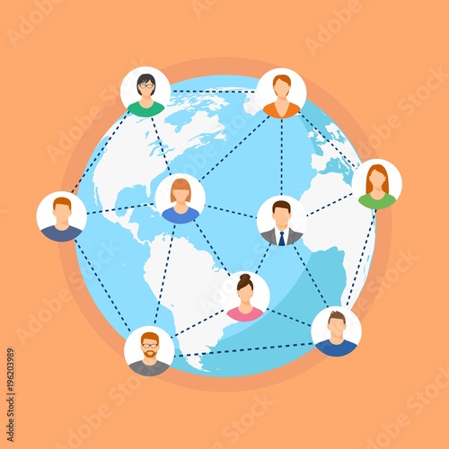 vector background world map people to people connection. concept communication via the global Internet