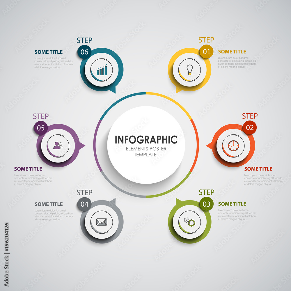 Fototapeta premium Info graphic with round color design elements indicators template