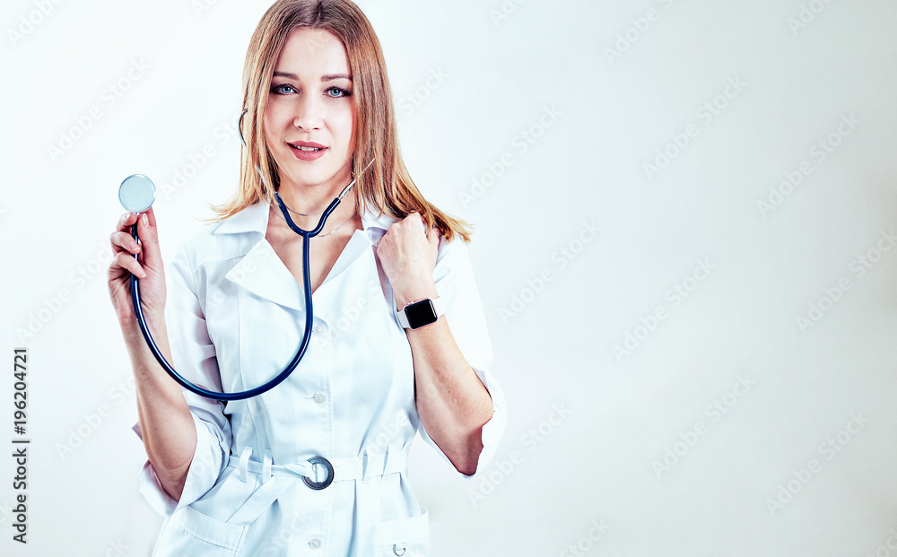Close up of a nurse in front of a bright background Close up of a nurse in front of a bright background