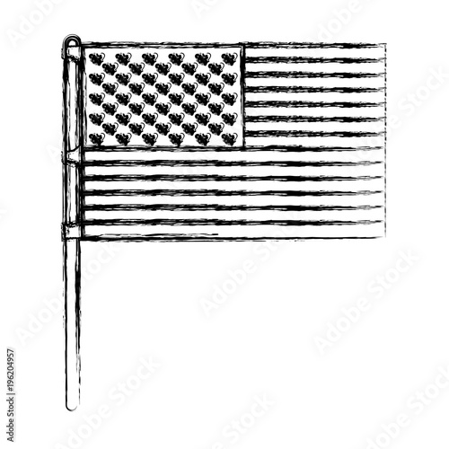 flag united states of america in pole flat design in blurred silhouette vector illustration