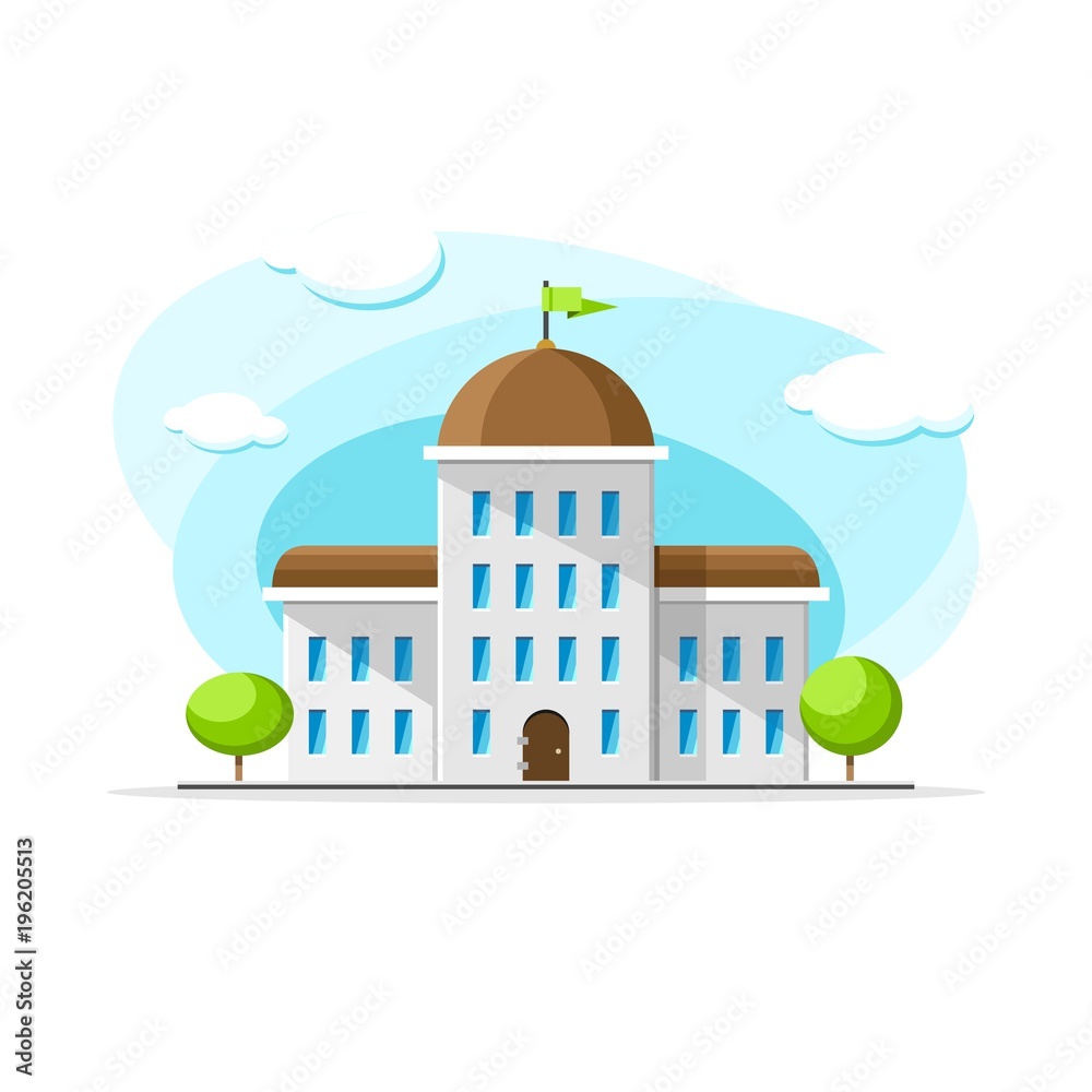 Flat vector old parliament building colorful illustration. City house, apartment, residential object on isolated white background