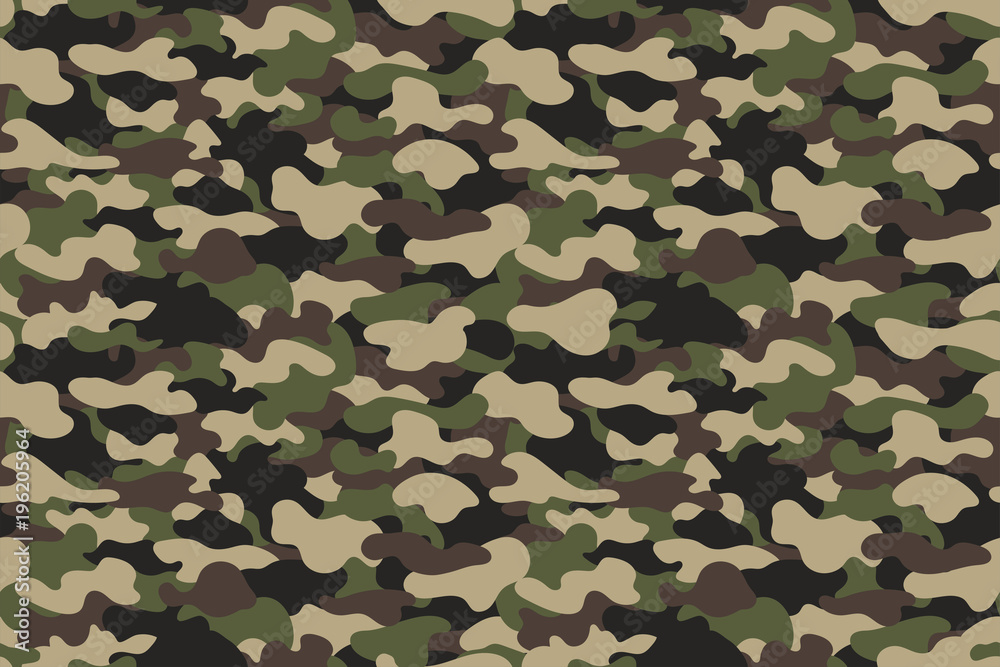 Camouflage seamless pattern. Military clothing texture background with green brown foliage. Army print fo textile industry Stock Vector | Adobe Stock