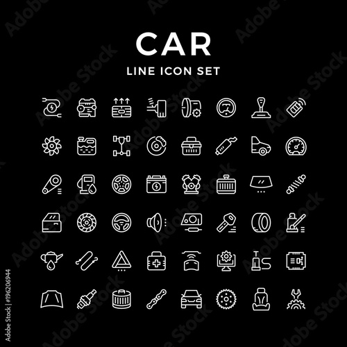 Set of car related line icons
