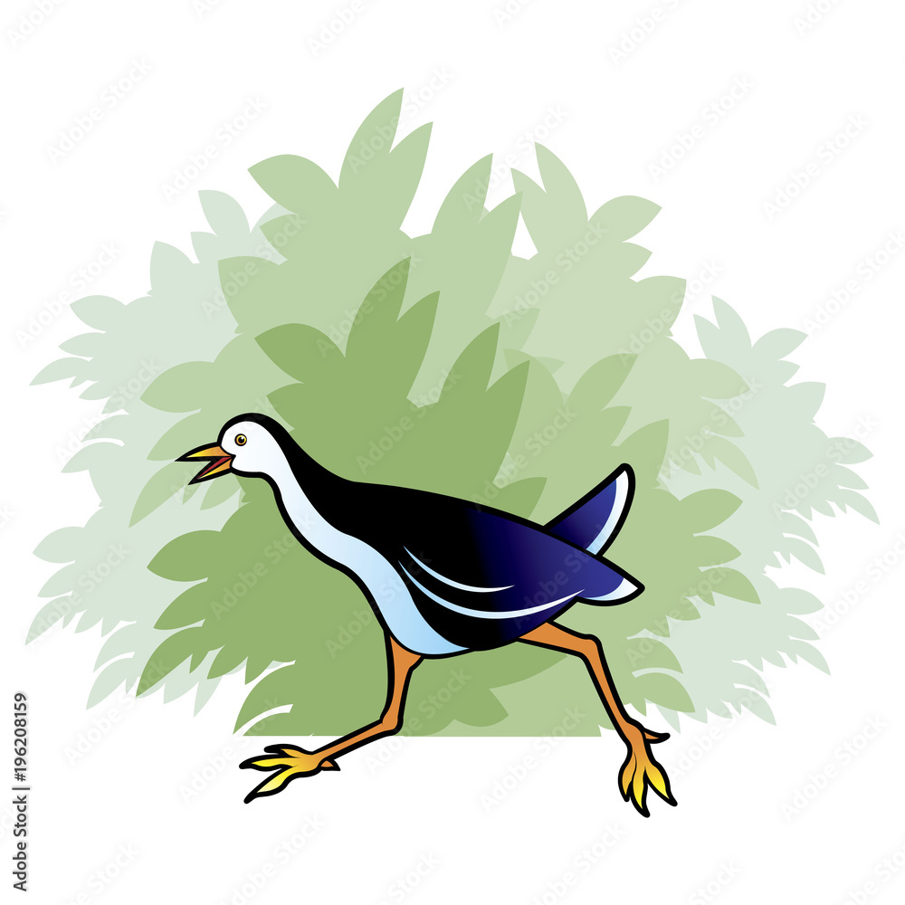 Obraz premium water hen running fast over tree bush vector cartoon