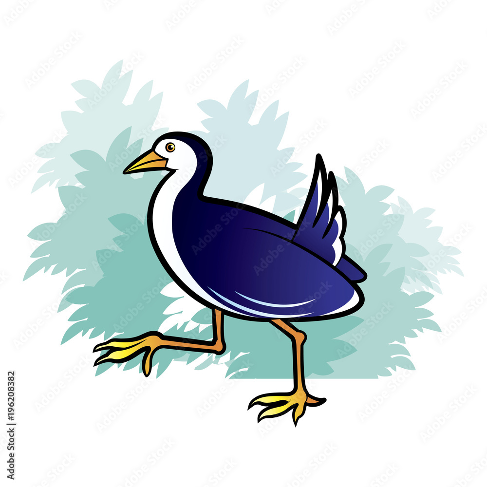 Obraz premium water hen running over tree bush vector cartoon