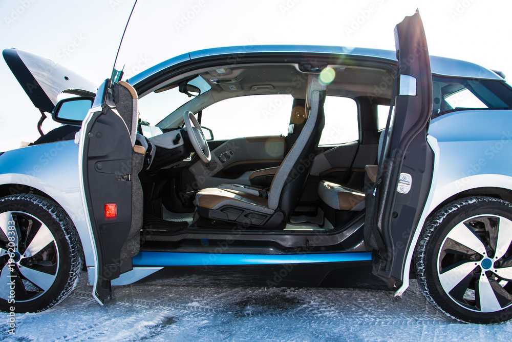 interior of a modern electric car. the car of the future interior of a modern electric car. the car of the future