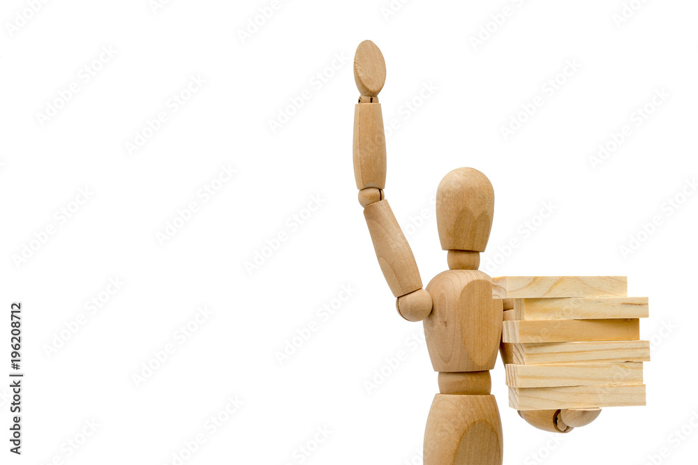Business concepts, robots carry wooden blocks. Business concepts, robots carry wooden blocks.