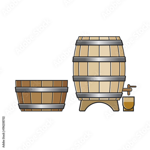 brown color wooden barrel with tap vector illustration