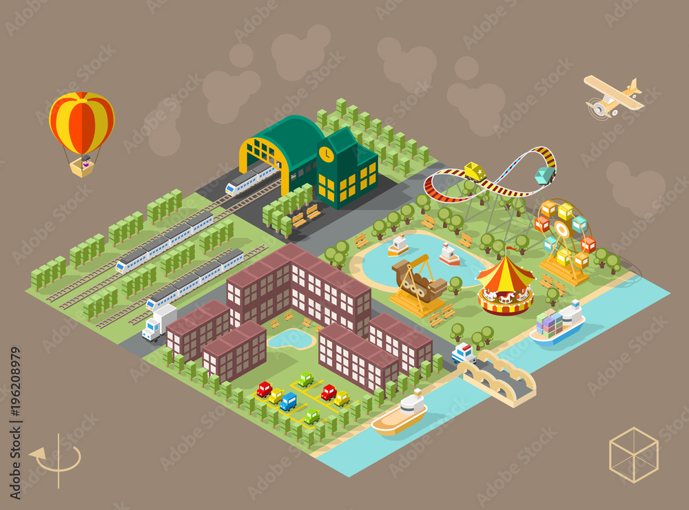 Fototapeta premium Build Your Own City . Set of Isolated Minimal City Vector Elements on Dark Background