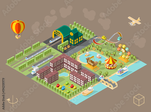 Build Your Own City . Set of Isolated Minimal City Vector Elements on Dark Background