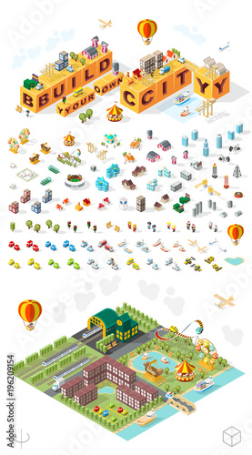 Build Your Own City . Set of Isolated Minimal City Vector Elements on White Background