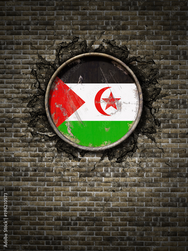Old Sahrawi Arab Democratic Republic flag in brick wall Old Sahrawi Arab Democratic Republic flag in brick wall