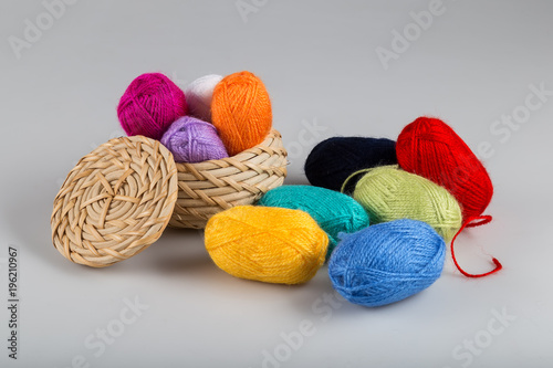 Handicraft and needlework concept. wool yarn concept.Colorful wool yarn on the white background.