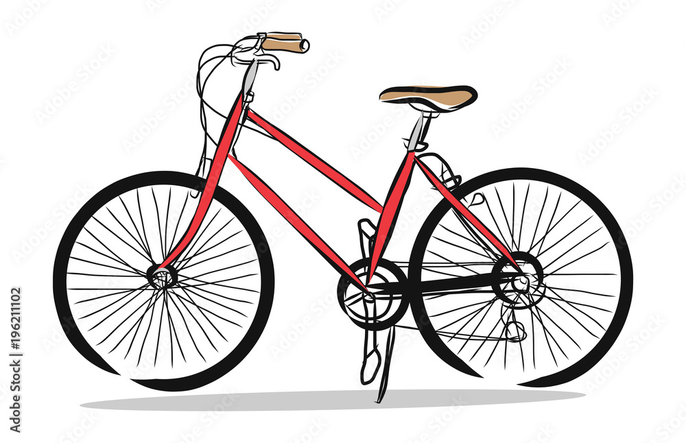 Hand drawn of Red bicycle, illustration