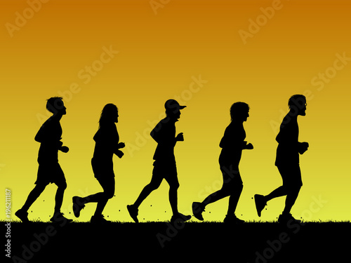 silhouette sport running on orange gradient background