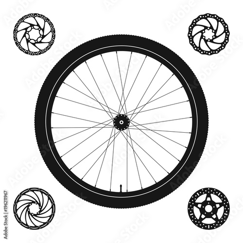 Bicycle Wheel Silhouette plus 4 Disc Brake Rotors of Different Shapes
