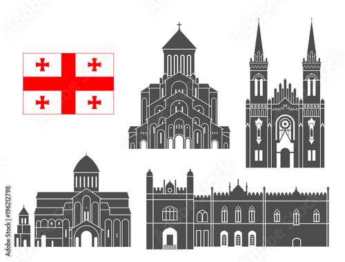 Georgia set. Isolated Georgia architecture on white background