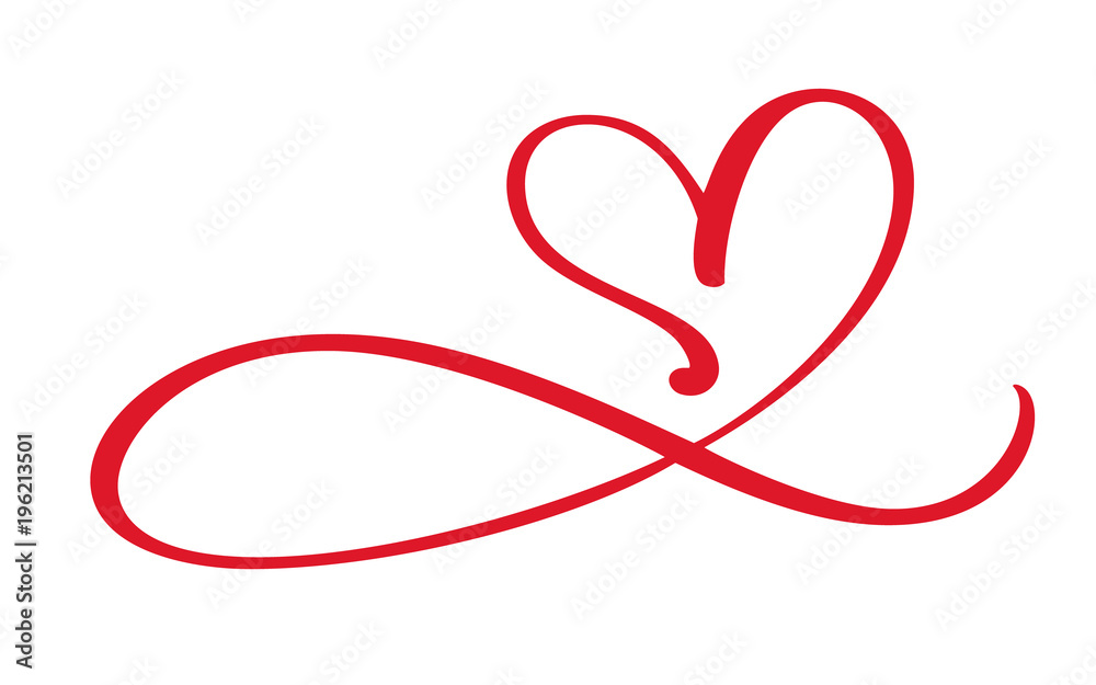 Heart love flourish sign forever. Infinity Romantic symbol linked, join, passion and wedding. Template for t shirt, card, poster. Design flat element of valentine day. Vector illustration