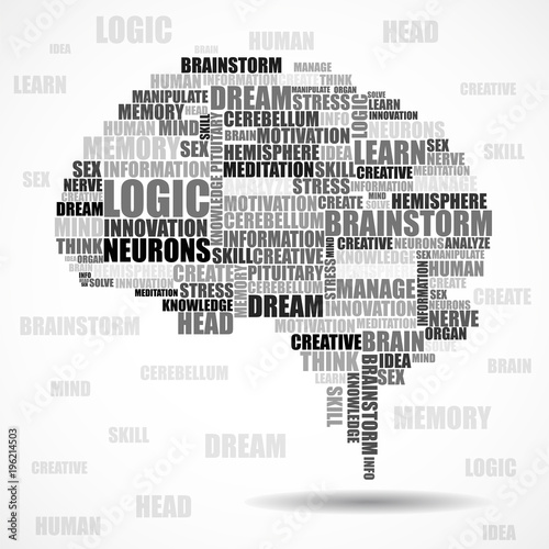 Abstract silhouette human brain of words. Vector