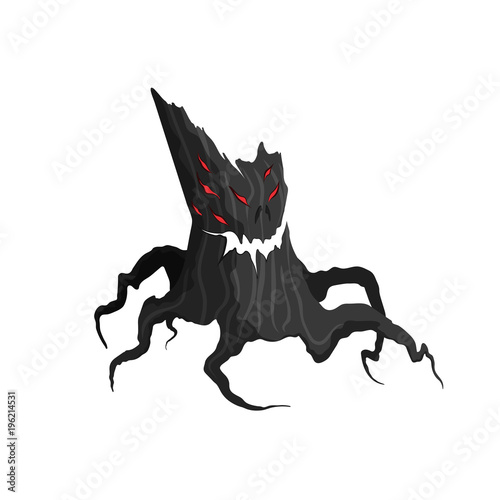 Horror tree on a white background. Evil monster.Mystery character of helloween. Game asset. Magic sprite object. GUI elements.