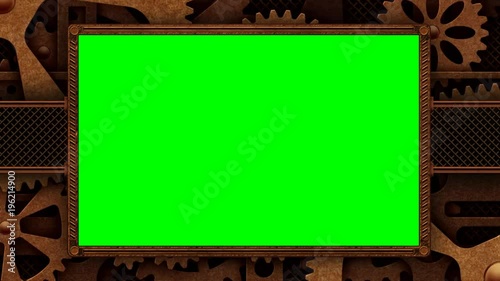 Steampunk frame with green screen area and rotation gears