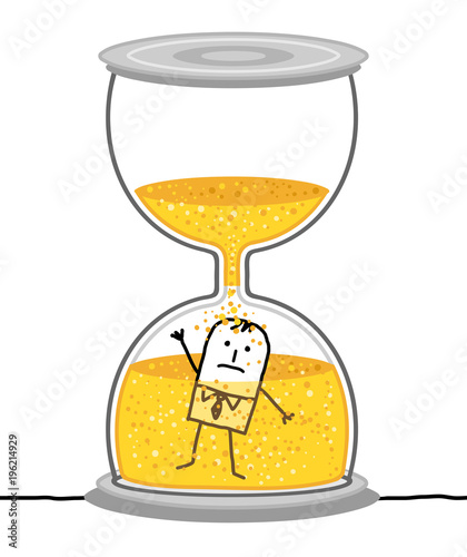 Cartoon Businessman in a Big Hourglass