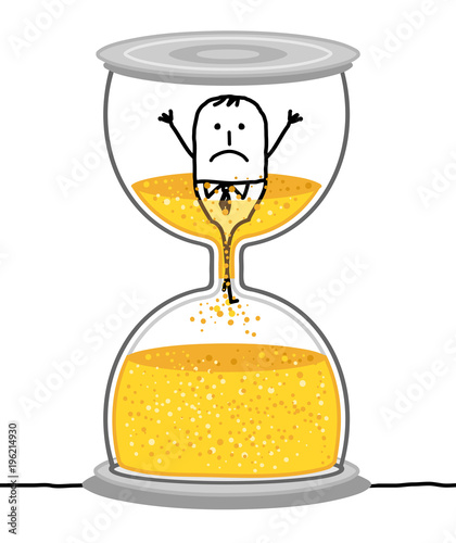 Cartoon Businessman in a Big Hourglass