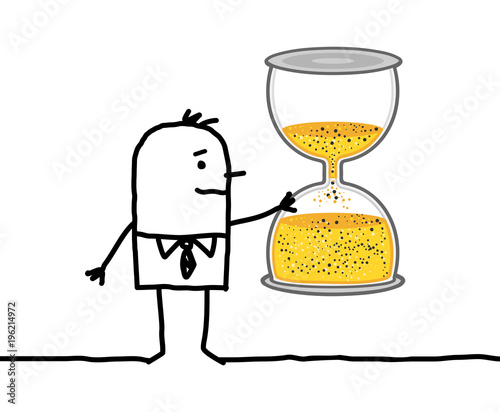 Cartoon Man Watching a Hourglass