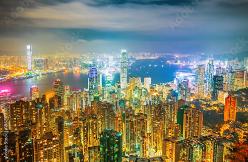 Amazing view on Hong Kong city skyline from the Victoria peak  China