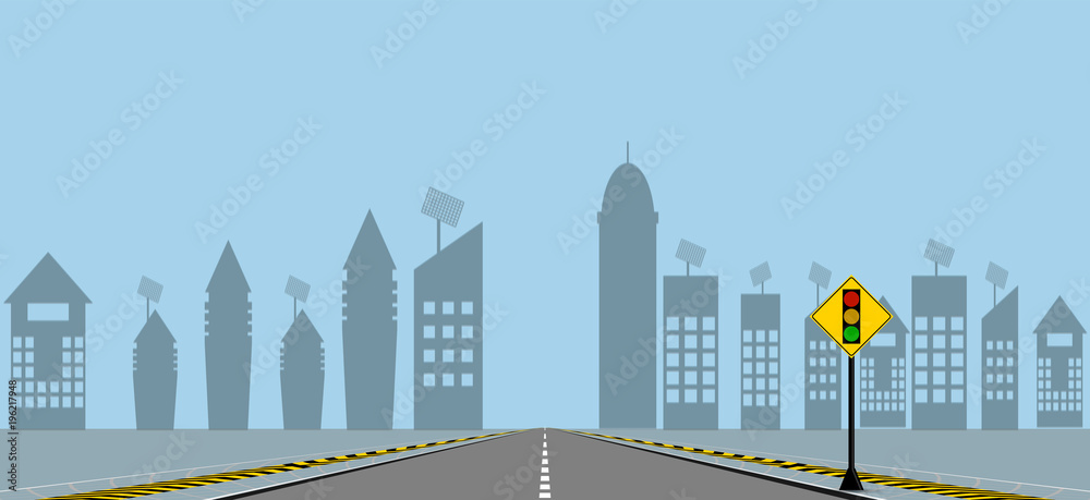 Traffic light on city streets background,City Signal Street Sign.Vector illustration
