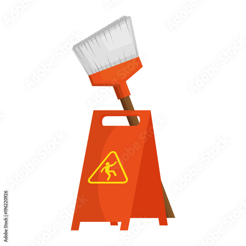 slippery floor sign with broom