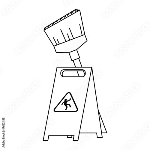 slippery floor sign with broom