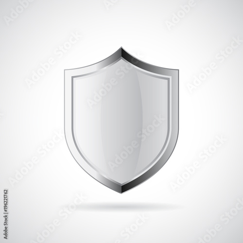 Silver metallic shiny shield vector icon