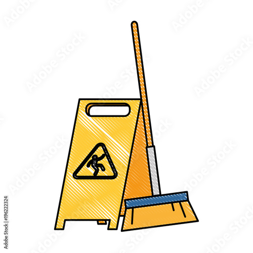 slippery floor sign with broom