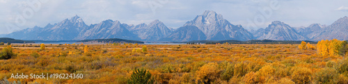 View of Grand Teton and Mount Moran in Wyoming in the USA 