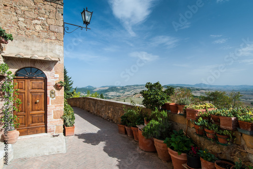 Beautiful panoramic view of the countryside surrounding Pienza. Pienza, Siena district, Tuscany, Italy, Europe.