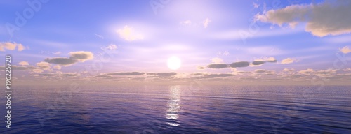 beautiful sea sunset  sun over water  3d rendering  