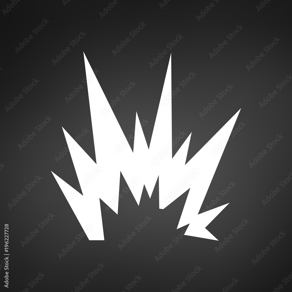 simple white explosion icon, isolated on black background. simple white explosion icon, isolated on black background.