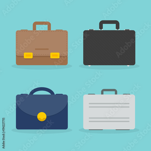 Set: briefcase illustration. Business concept. Colorful icon. Flat design, vector illustration