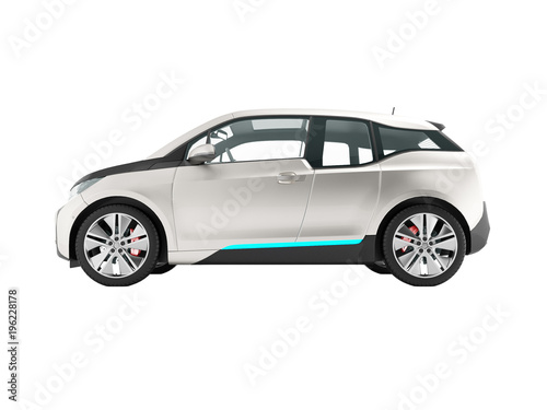 Modern electric car on the right gray 3d render on white background no shadow