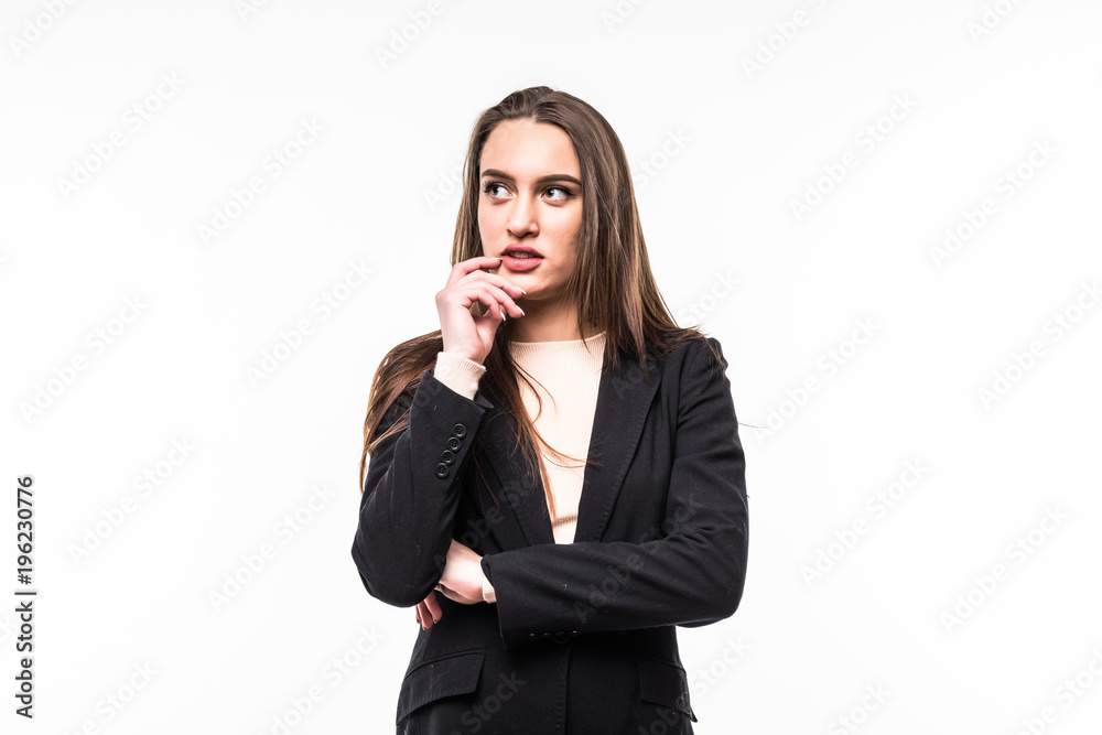 Beautiful thinking business woman on white background Beautiful thinking business woman on white background