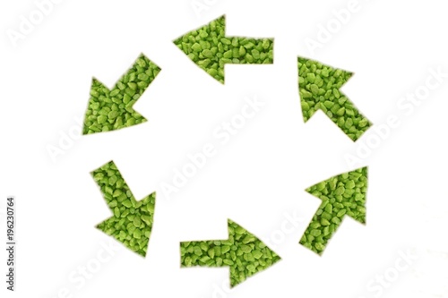 Green arrows made of split stones in a circle