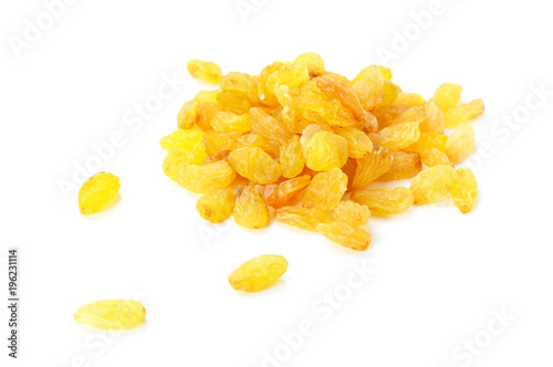 Raisins on the white background. Dried grapes.