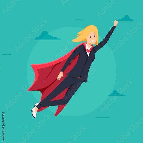 Super Business Woman with Red Cape Character Vector. Leadership Concept. Creative Modern Business Super Woman