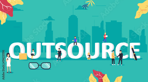 Outsourcing concept illustration. Idea of finding new staff and sources. Business company remote workers.