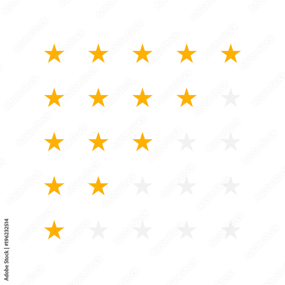 Set of yellow rating stars. Vector illustration