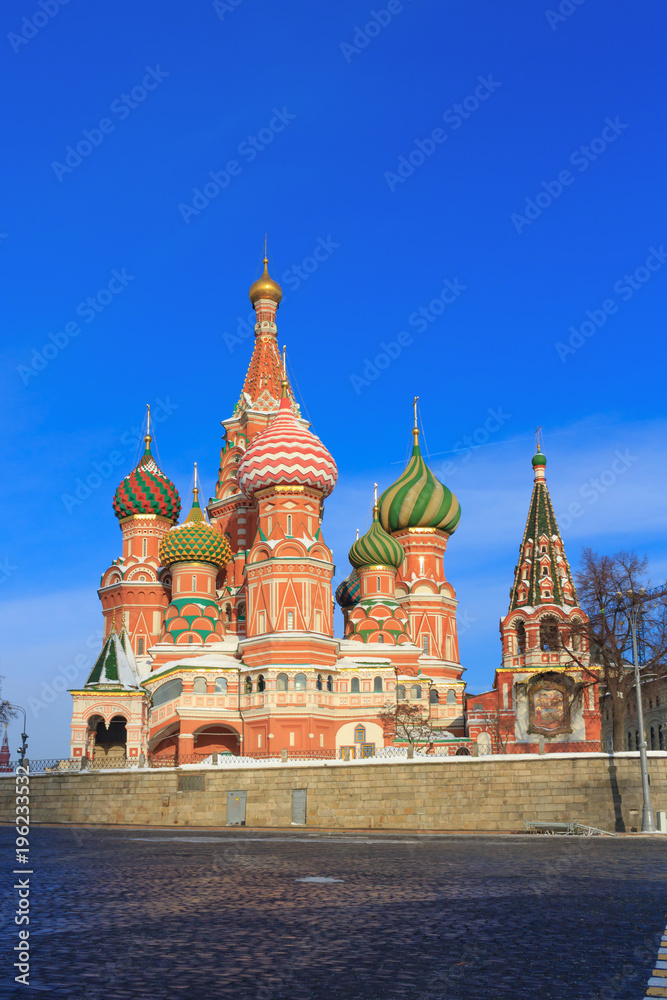 St. Basil's Cathedral on the Red Square in Moscow on a sunny winter morning